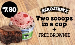 DEAL: Ben & Jerry's - $10 Store Credit for $5, $20 Credit for $10, 1 Scoop for $4, 2 Scoops + Brownie $7.80 (via Groupon) 2