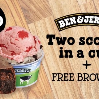 DEAL: Ben & Jerry's - $10 Store Credit for $5, $20 Credit for $10, 1 Scoop for $4, 2 Scoops + Brownie $7.80 (via Groupon) 10