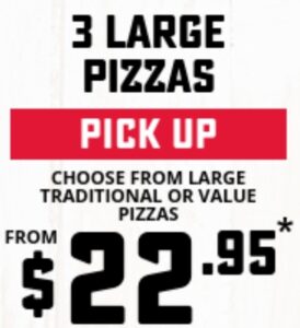 DEAL: Domino's - 3 Large Traditional Pizzas $22.95 Pickup/$29.95 Delivered, 3 Pizzas + 2 Garlic Breads + 2 1.25L Drinks $30.95 Pickup/$35.95 Delivered (until 15 September 2019) 1