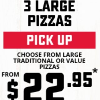 DEAL: Domino's - 3 Large Traditional Pizzas $22.95 Pickup/$29.95 Delivered, 3 Pizzas + Garlic Bread + 1.25L Drink $26.95 Pickup/$32.95 Delivered (until 25 August 2019) 3