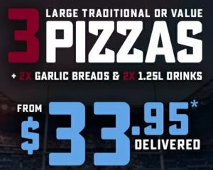DEAL: Domino's - 3 Traditional Pizzas, 2 Garlic Breads & 2 1.25L Drinks $33.95 Delivered (6 December 2019) 3