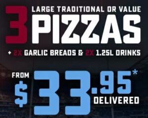 DEAL: Domino's - 3 Traditional Pizzas, 2 Garlic Breads & 2 1.25L Drinks $33.95 Delivered (6 December 2019) 1