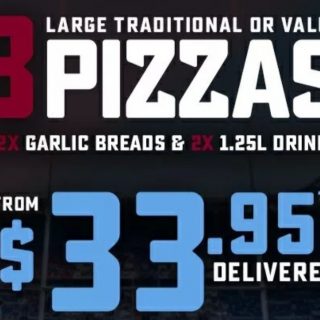 DEAL: Domino's - 3 Traditional Pizzas, 2 Garlic Breads & 2 1.25L Drinks $33.95 Delivered (6 December 2019) 1