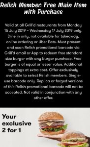 DEAL: Grill'd - Buy One Get One Free for Targeted Relish Members (15-17 July 2019) 3
