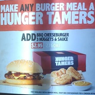 DEAL: Hungry Jack's - Add BBQ Cheeseburger/Chicken Royale + 3 Nuggets to Any Meal for $3.45 3 DEAL: Hungry Jack's - Add BBQ Cheeseburger/Chicken Royale + 3 Nuggets to Any Meal for $3.45 3