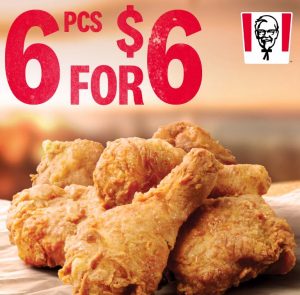 DEAL: KFC - 6 Pieces Original Recipe for $6 on 28 August 2019 (KFC App in Tasmania Only) 3