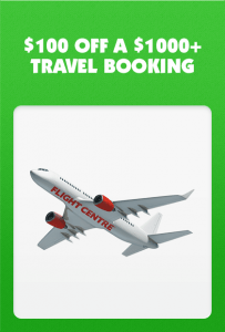 $100 off $1000 Flight Centre Travel Booking - McDonald’s Monopoly Australia 2019 3