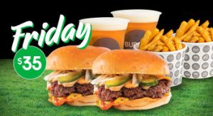 DEAL: Burger Project - 2 Cheese or American Burgers, 2 Small Chips, 2 Beer/Wine/Cider for $35 on Fridays 3