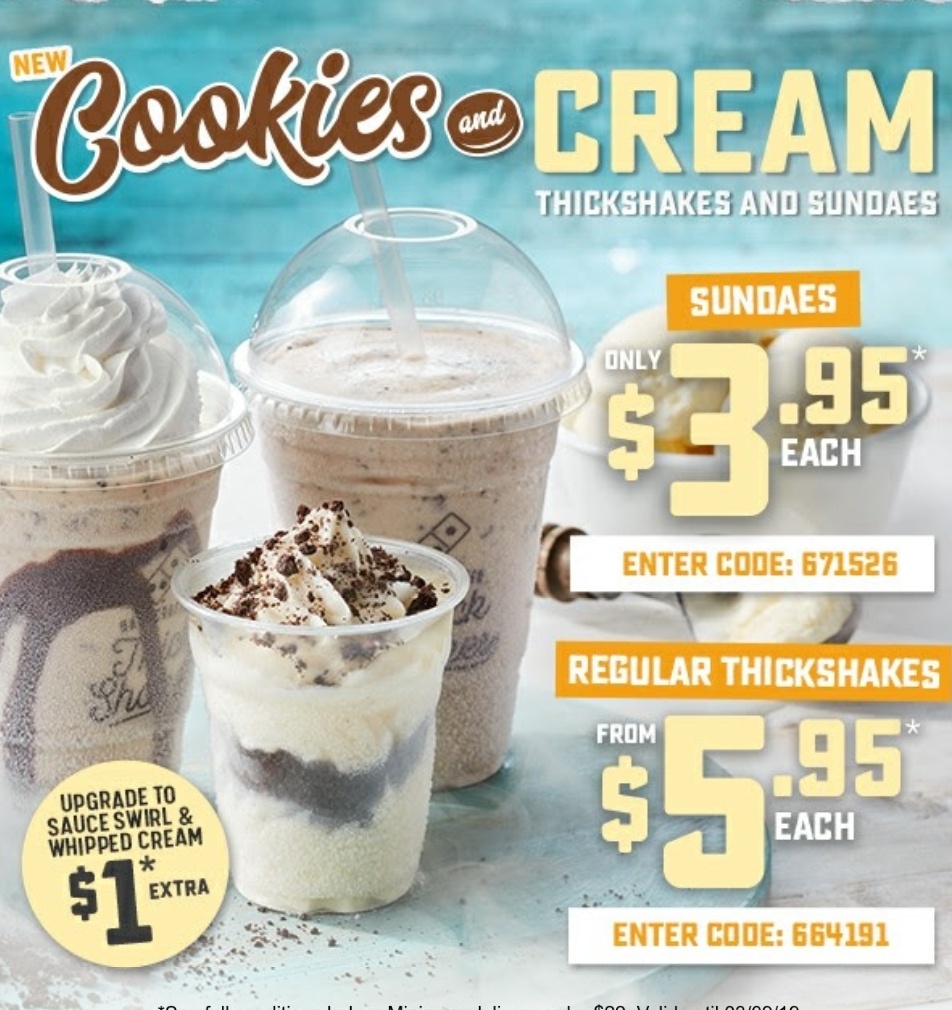 NEWS: Domino&amp;#39;s Cookies and Cream Thickshake &amp; Sundae | frugal feeds