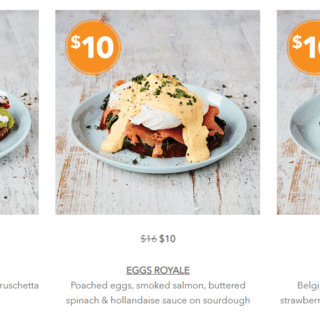 DEAL: Rashays $10 Breakfast with Free Coffee (Smashed Avo, Eggs Royale, Berry Waffle) 7