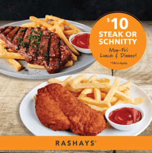DEAL: Rashays $10 Steak or Chicken Schnitzel with Chips 3