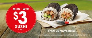 DEAL: 7-Eleven - 2 Pack Sushi for $3 on Monday-Wednesday (starts 28 October 2019) 5