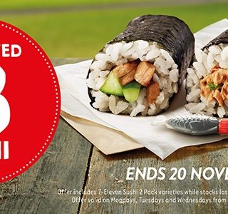 DEAL: 7-Eleven - 2 Pack Sushi for $3 on Monday-Wednesday (starts 28 October 2019) 3