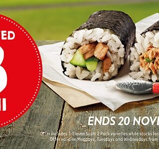 DEAL: 7-Eleven - 2 Pack Sushi for $3 on Monday-Wednesday (starts 28 October 2019) 7