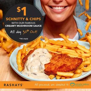 DEAL: Rashays $1 Chicken Schnitzel with Chips on Wednesday 30 October 2019 3