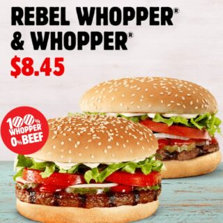 DEAL: Hungry Jack's App - $8.45 Rebel Whopper & Whopper (until 11 November 2019) 7 DEAL: Hungry Jack's App - $8.45 Rebel Whopper & Whopper (until 11 November 2019) 7