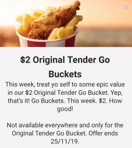 DEAL: KFC - $2 Original Tender Go Bucket with KFC App (until 25 November 2019) 3