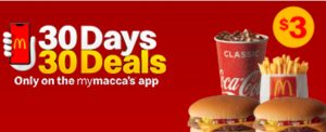 DEAL: McDonald’s - $3 Small Cheeseburger Meal + Cheeseburger on mymacca's app (3 November 2019 - 30 Days 30 Deals) 3