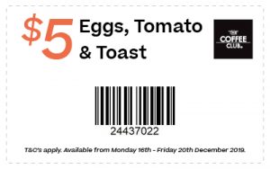DEAL: The Coffee Club - $5 Eggs, Tomato & Toast (16 to 20 December 2019) 3
