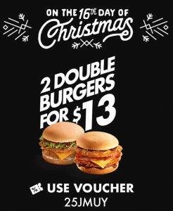 DEAL: Red Rooster - 2 Double Burgers for $13 (16 to 20 December 2019 - 25 Days of Christmas) 3