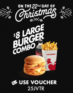 DEAL: Red Rooster - $8 Large Burger Combo (22 to 26 December 2019 - 25 Days of Christmas) 3