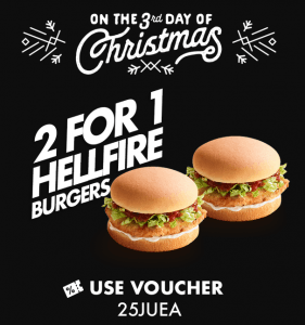 DEAL: Red Rooster - 2 For 1 Hellfire Burgers (3 to 7 December 2019 - 25 Days of Christmas) 3