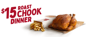 DEAL: Red Rooster - $15 Roast Chook Dinner (Whole Chicken, Large Chips, Large Gravy) 3