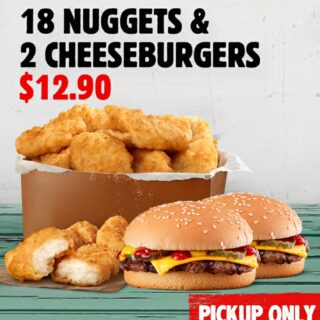 DEAL: Hungry Jack's App - 18 Nuggets and 2 Cheeseburgers for $12.95 (until 9 March 2020) 7 DEAL: Hungry Jack's App - 18 Nuggets and 2 Cheeseburgers for $12.95 (until 9 March 2020) 7