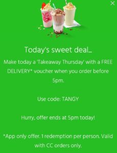 DEAL: Menulog TANGY Code - Free Delivery before 5pm (27 February 2020) 1 DEAL: Menulog TANGY Code - Free Delivery before 5pm (27 February 2020) 1