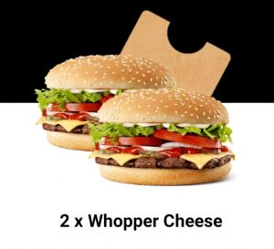 DEAL: Hungry Jack's App - 2 Whopper Cheese for $9.45 3