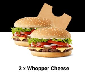 DEAL: Hungry Jack's App - 2 Whopper Cheese for $9.45 29 DEAL: Hungry Jack's App - 2 Whopper Cheese for $9.45 1