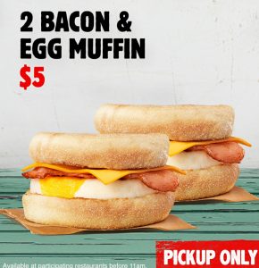 DEAL: Hungry Jack's App - 2 Bacon & Egg Muffins for $5 (until 24 March 2020) 1
