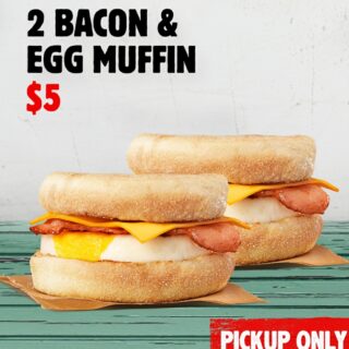 DEAL: Hungry Jack's App - 2 Bacon & Egg Muffins for $5 (until 8 June 2020) 1