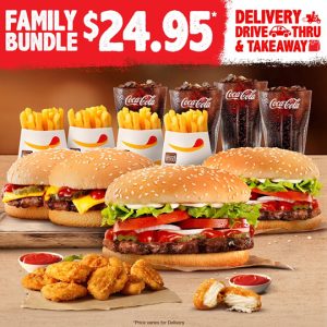 DEAL: Hungry Jack's $26.95 Family Bundle (2 Whoppers, 2 Cheeseburgers, 4 Chips, 4 Drinks & 10 Nuggets) 3