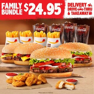 DEAL: Hungry Jack's $26.95 Family Bundle (2 Whoppers, 2 Cheeseburgers, 4 Chips, 4 Drinks & 10 Nuggets) 9 DEAL: Hungry Jack's $26.95 Family Bundle (2 Whoppers, 2 Cheeseburgers, 4 Chips, 4 Drinks & 10 Nuggets) 9