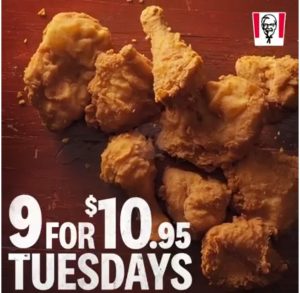 DEAL: KFC - 9 pieces for $10.95 Tuesdays in QLD (KFC App) 3