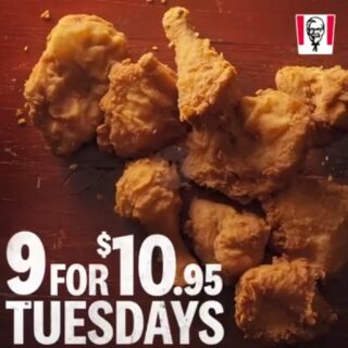 DEAL: KFC - 9 pieces for $10.95 Tuesdays in QLD (KFC App) 3 DEAL: KFC - 9 pieces for $10.95 Tuesdays in QLD (KFC App) 3
