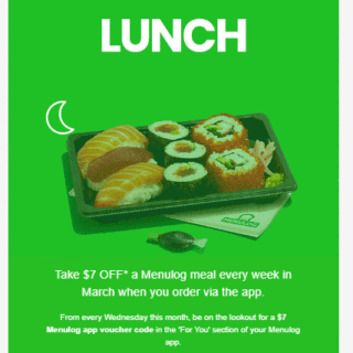 DEAL: Menulog - $7 off between 12am-5pm (New Code Every Week in March) 4 DEAL: Menulog - $7 off between 12am-5pm (New Code Every Week in March) 4