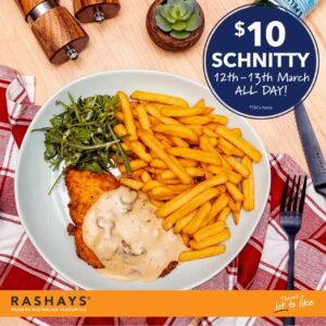 DEAL: Rashays $10 Chicken Schnitzel with Chips (until 13 March 2020) 1