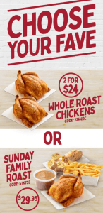DEAL: Red Rooster - 2 Roast Chickens for $24 Delivered or Sunday Family Roast $29.95 Delivered 3