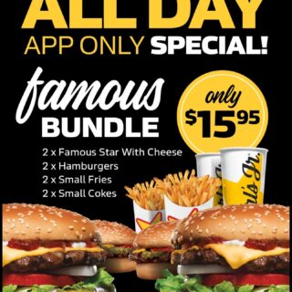 DEAL: Carl's Jr App - $15.95 Famous Bundle, $2.95 Shake (2-5pm), $3 for 3 Chicken Tenders (2-5pm) 8