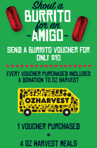 DEAL: Mad Mex - $10 Regular Chicken or Veggie Burrito Voucher including Donation of 4 OzHarvest Meals 6