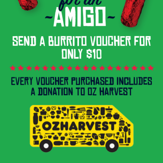 DEAL: Mad Mex - $10 Regular Chicken or Veggie Burrito Voucher including Donation of 4 OzHarvest Meals 4