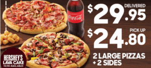 DEAL: Pizza Hut - 2 Pizzas + 2 Sides $24.80 Pickup/$29.95 Delivered, 3 Pizzas + 3 Sides $34 Delivered & More 1