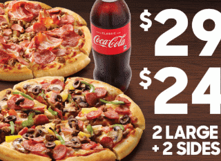 DEAL: Pizza Hut - 2 Pizzas + 2 Sides $24.80 Pickup/$29.95 Delivered, 3 Pizzas + 3 Sides $34 Delivered & More 6