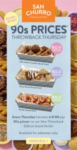 DEAL: San Churro - $11 Regular/$6.50 Mini Throwback Snack Packs on 4-8pm Thursdays (Save $6+) 4