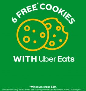 DEAL: Subway - 6 Free Cookies with $30 Spend via Uber Eats 8