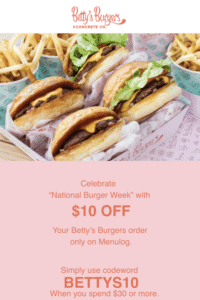 DEAL: Betty's Burgers - $10 off $30 Spend via Menulog (until 4 June 2020) 7