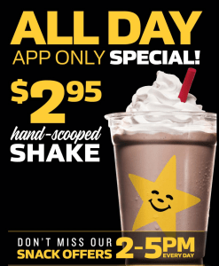 DEAL: Carl's Jr App - $2.95 Shake, $3 Double Cheeseburger (2-5pm), $4 Veggie Star Burger (2-5pm) 10