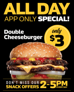 DEAL: Carl's Jr App - $3 Double Cheeseburger, $1 Small Fries (2-5pm), $2 Sundae (2-5pm) 10